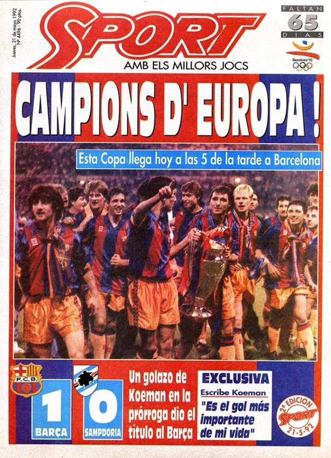 1992 - El Barça conquista su primera Champions (Copa de Campeones de Europa) tras vencer al Sampdoria