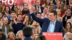 Pedro Sánchez, en e1 acto electoral que su partido celebra hoy en Sevilla.