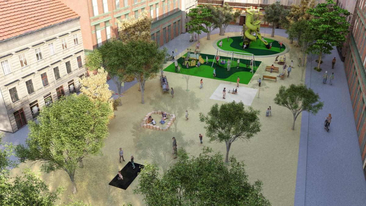 Render de com serà el parc infantil dels Jardins Puig Pujadas.