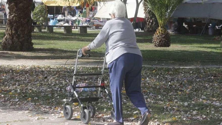 Una persona mayor camina ayudada por un andador.