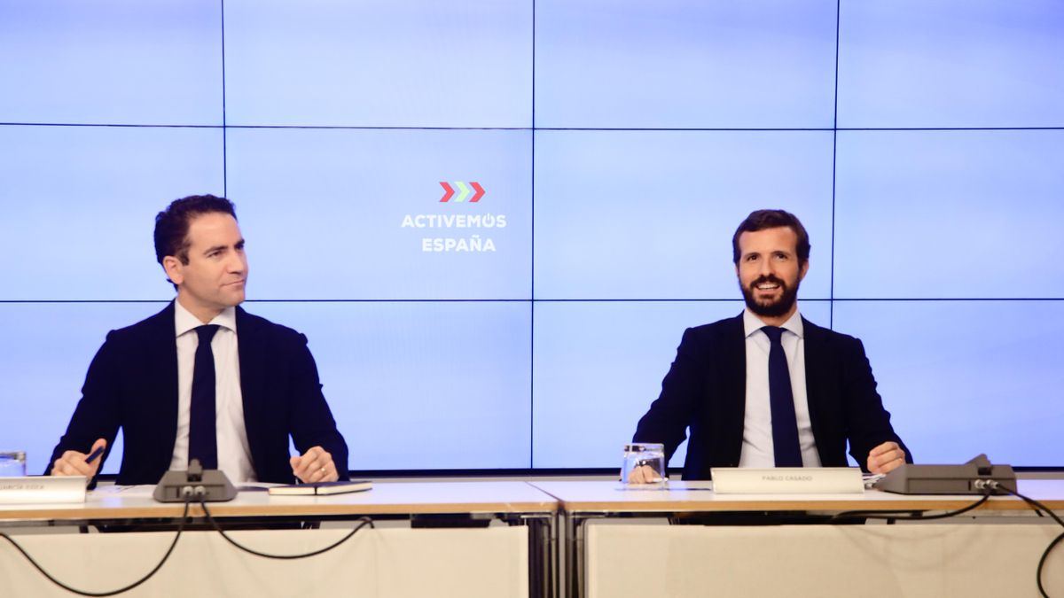 El secretario general del PP, Teodoro García Egea, y el presidente del Partido Popular, Pablo Casado.