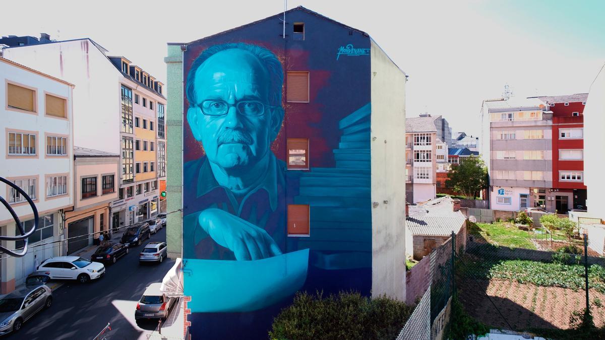 Mural en Vilalba coa imaxe de Agustín Fernández Paz.