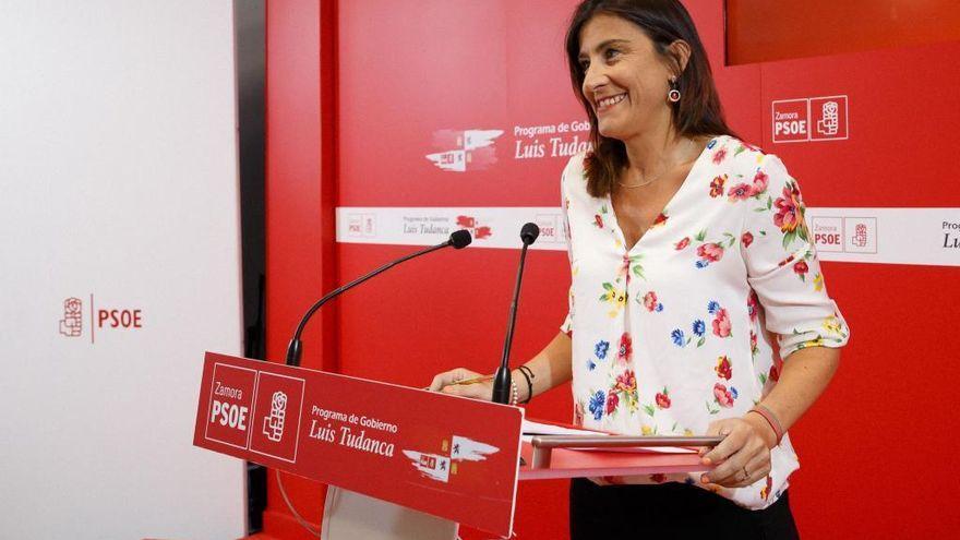 Ana Sánchez en la sede del PSOE.