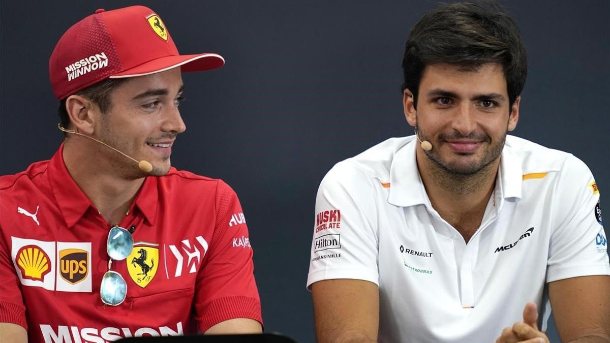 Leclerc y Carlos Sainz, en el GP de Japón de octubre del 2019.