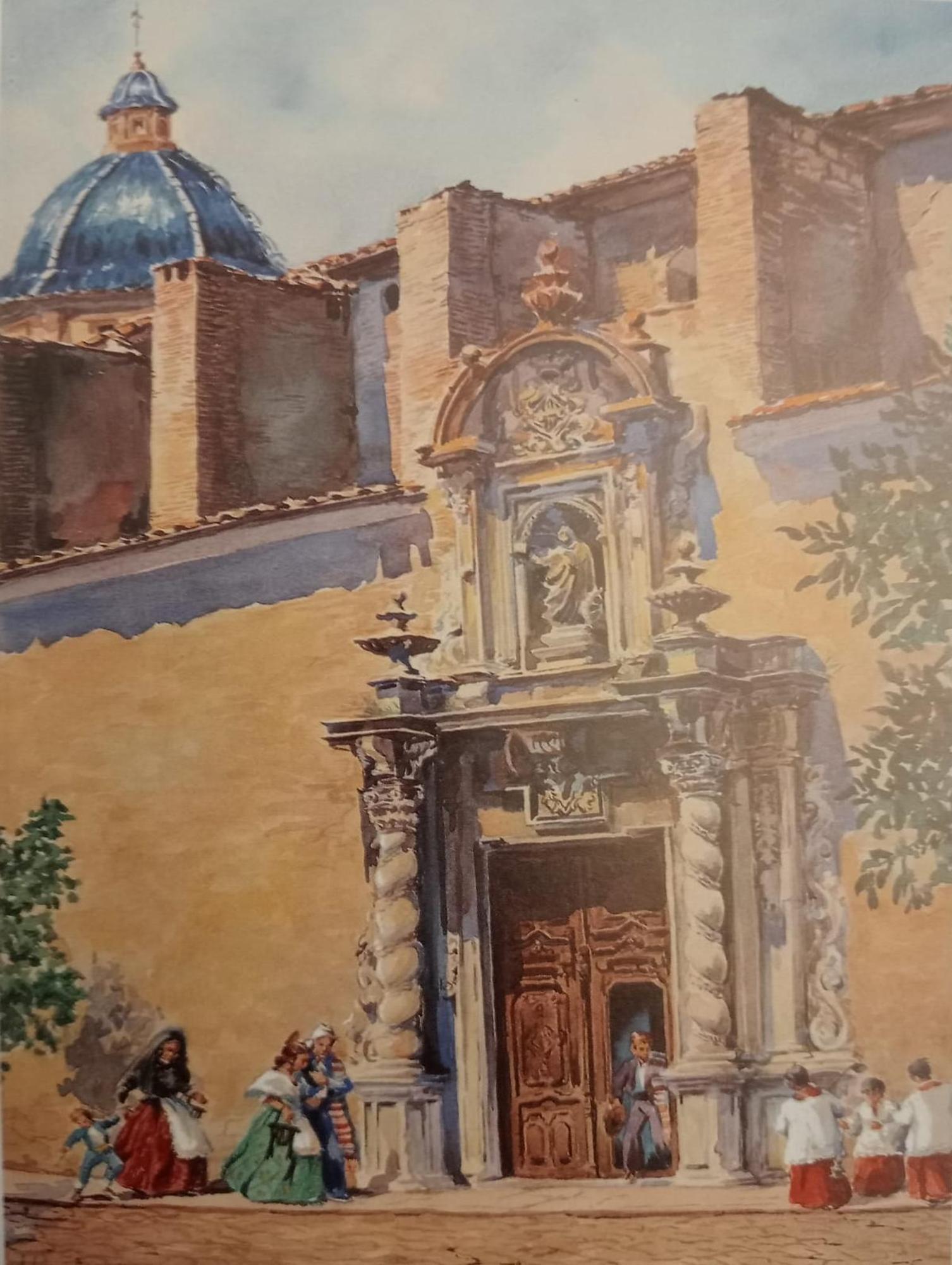 Aquarel·la de la façana de Santa Caterina, obra de Sanz Castellanos, que reprodueix l'antiga cúpula.