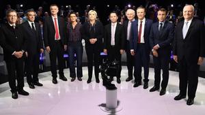 Los once candidatos a las presidenciales francesas en el debate televisado.