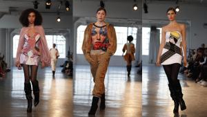 Tres propuestas de la colección We art Custo, en el desfile de Custo Barcelona en Nueva York.