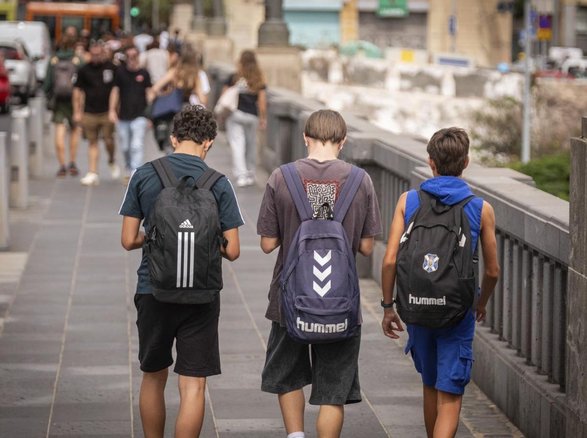 Varios alumnos tinerfeños pasean por las calles de la capital.