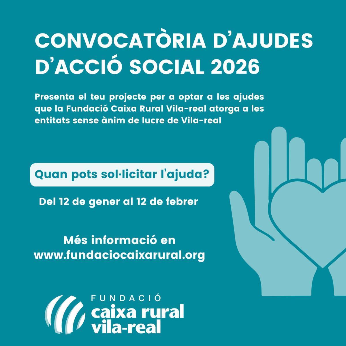 Est es el cartel explicativo de las ayudas de acción social para el 2026 de la Fundació Caixa Rural Vila-real.