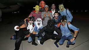 Algunos jugadores del FC Barcelona celebraron la victoria con disfraces de Halloween