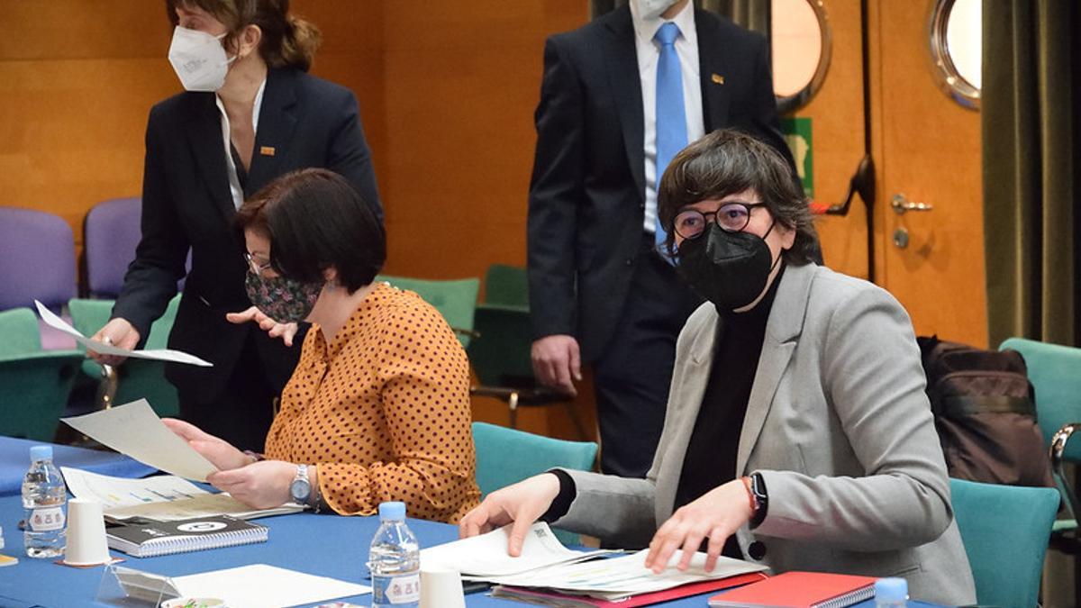 La síndica de Unides Podem, Pilar Lima, ayer en su primera participación en la junta de portavoces de las Corts Valencianes