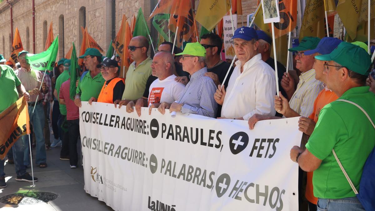 El sector primario valenciano se manifestó el pasado viernes frente a la Conselleria de Agricultura.