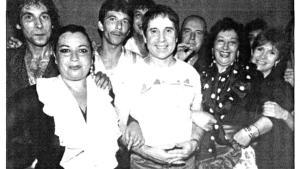 Carrie Fisher, Paul SImon y Chiquito de la Calzada, en un improvisado tablao flamenco en Málaga, en 1989.