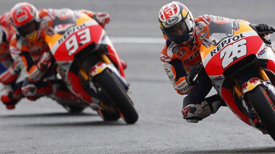 Dani Pedrosa, seguido de Marc Márquez y Scott Redding.