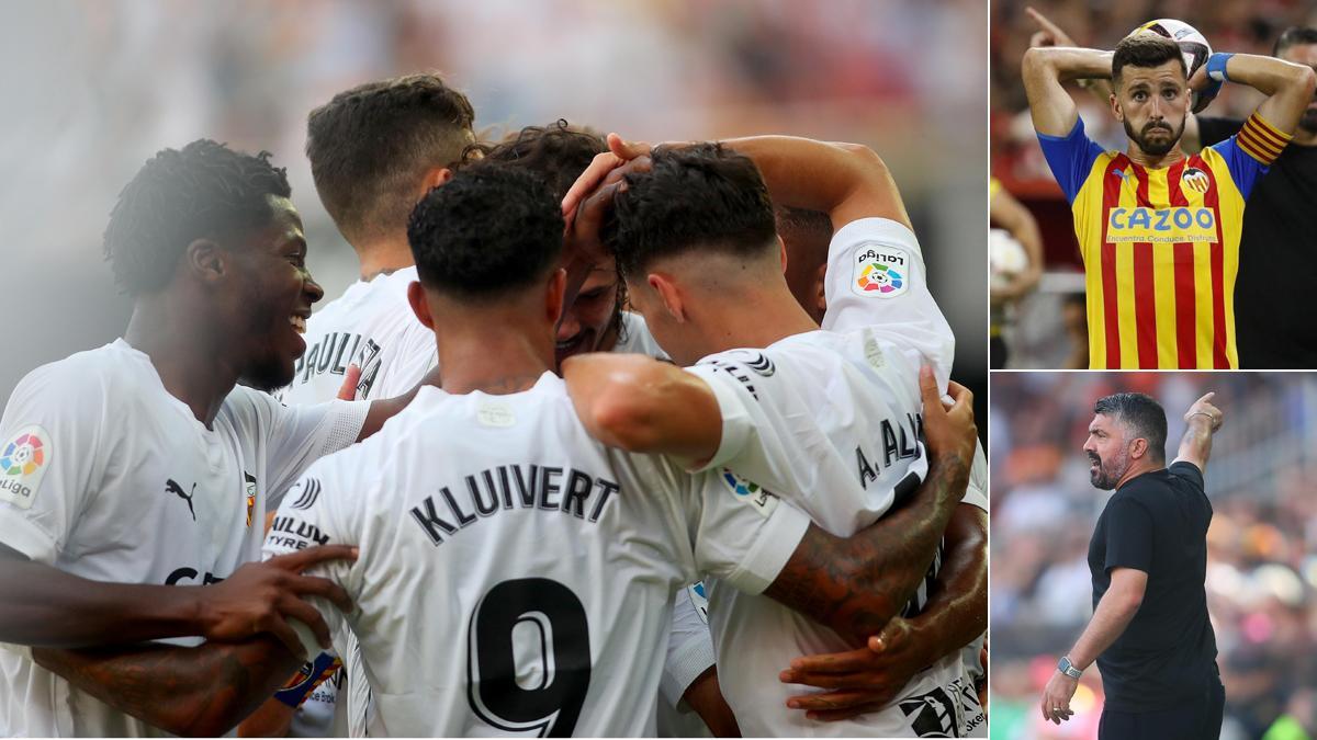 Gattuso, Gayà y la celebración de un gol del Valencia