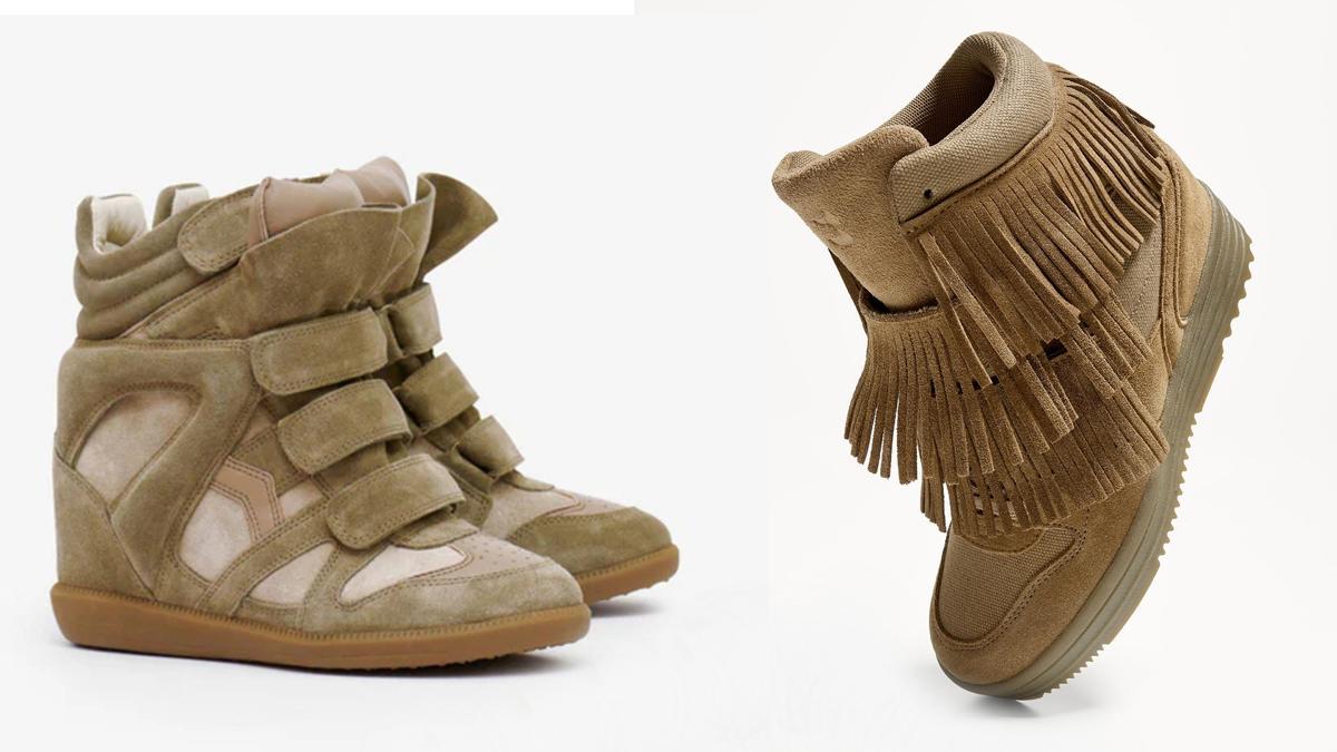 Zapatillas con cuña de Isabel Marant y de Bershka.