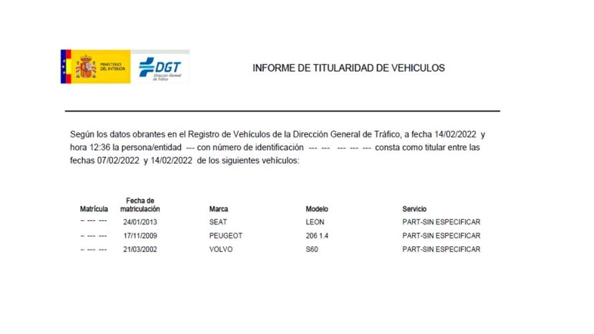 Ejemplo de un informe detallado de la DGT.