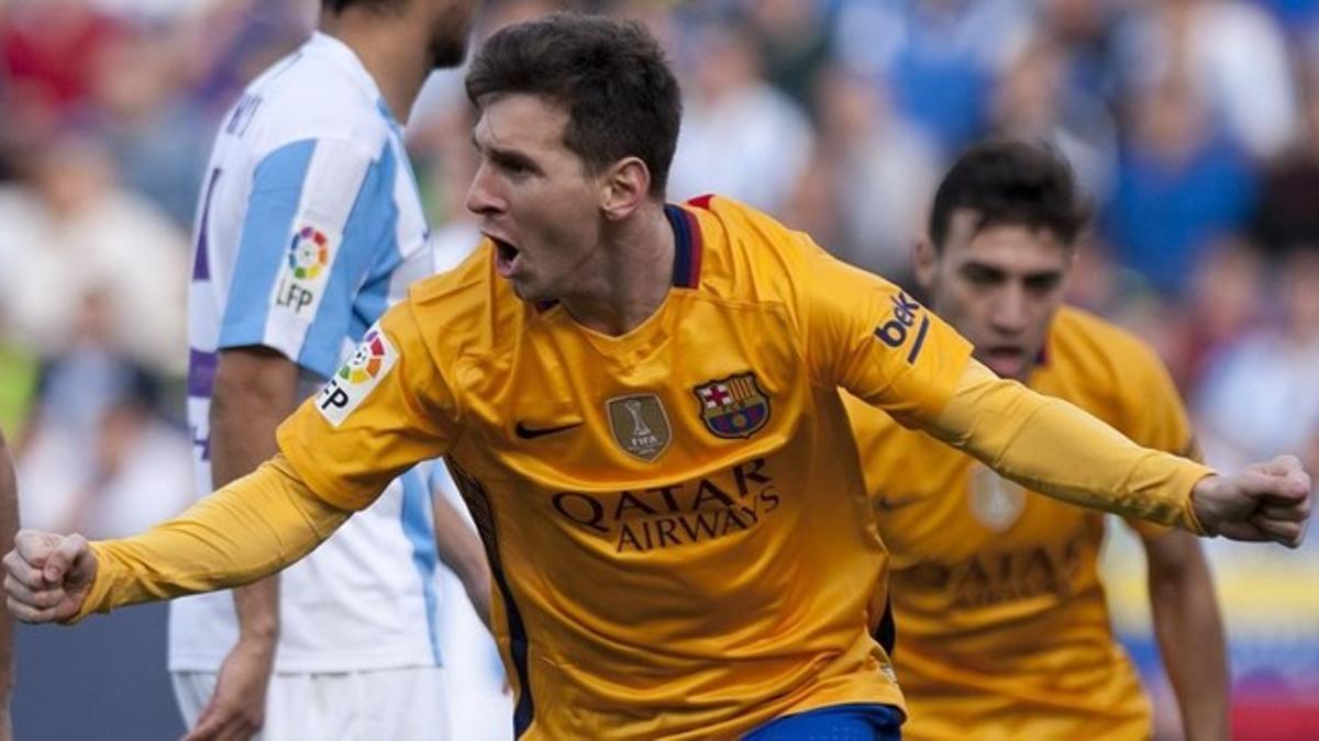 Messi celebra el gol de la victoria en Málaga, el pasado 23 de enero