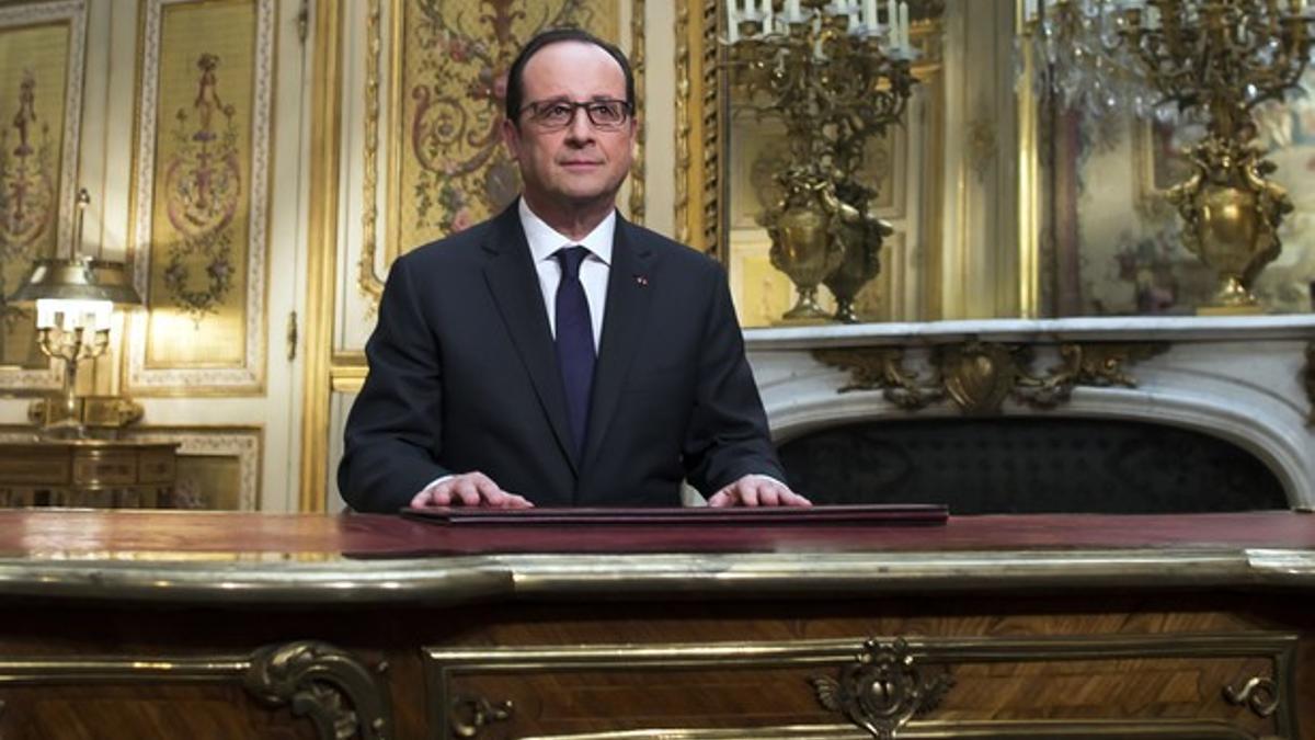 François Hollande, durante su discurso de Año Nuevo, en el Elíseo.