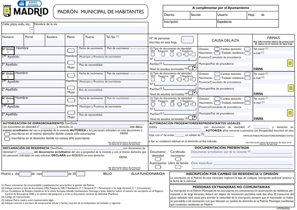 Ejemplo de Hoja Padronal