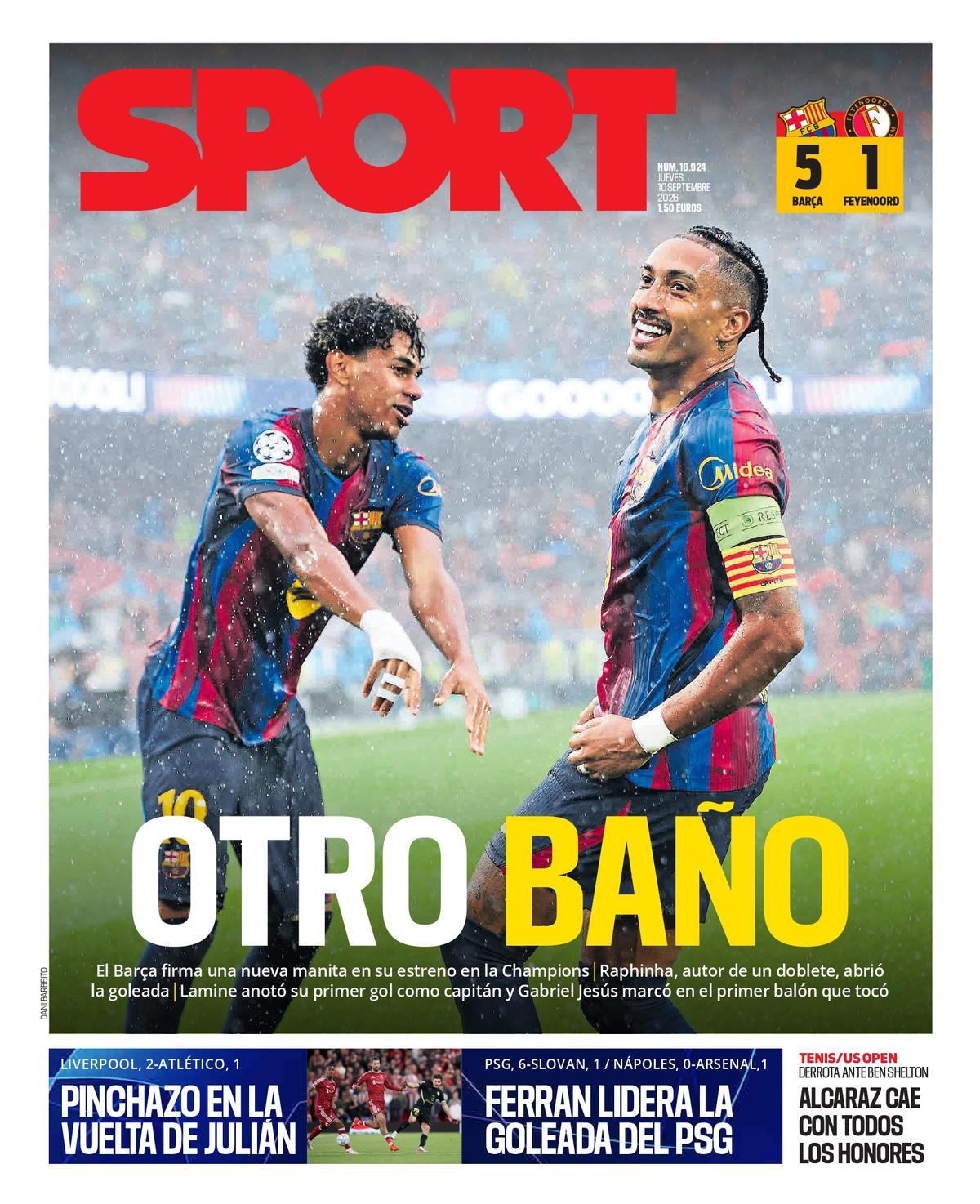 Esta es la portada de SPORT de hoy, jueves 10 de septiembre