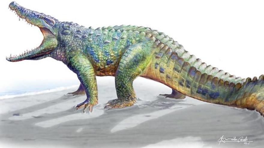 Il·lustracció del possible aspecte del cocodril &#039;Allodaposuchus hulki&#039;