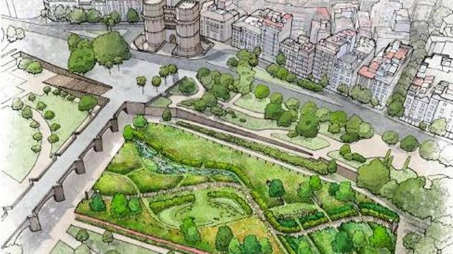 Figuración del nuevo jardín en el tramo VI del viejo cauce