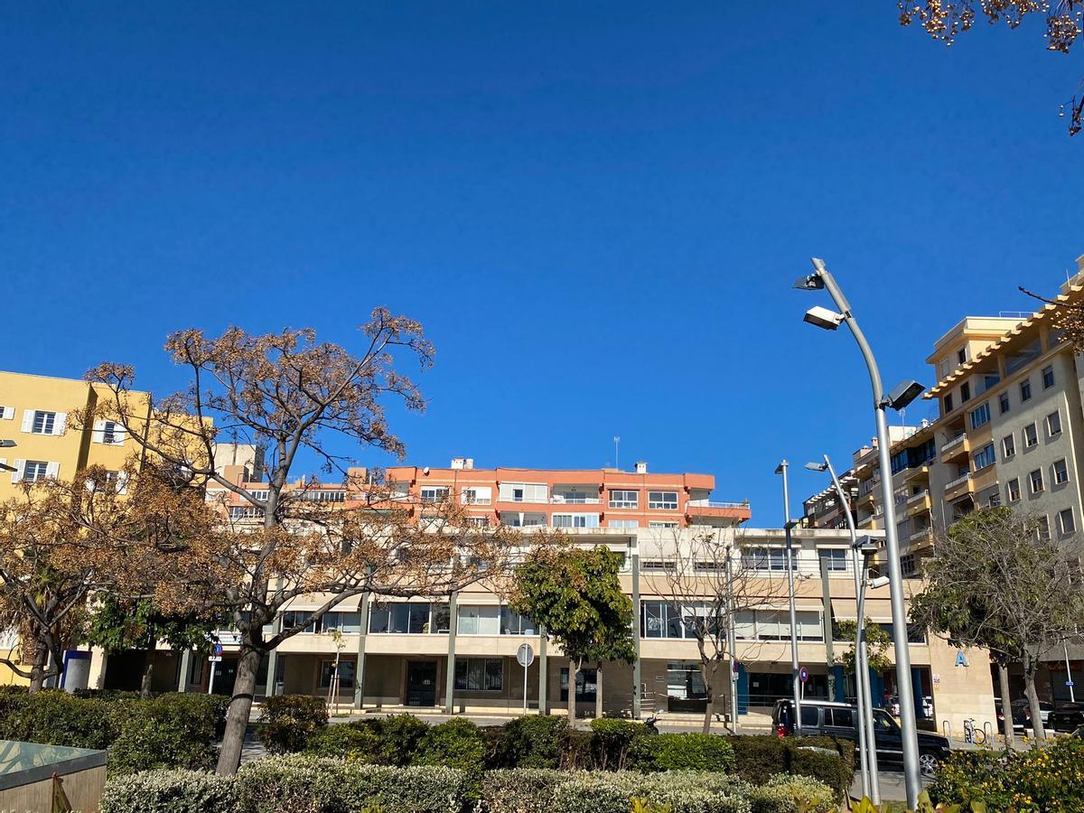 Vista frontal de la antigua sede de Emaya y los actuales edificios circundantes