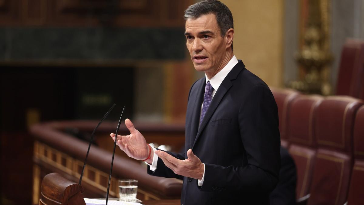 El presidente del Gobierno, Pedro Sánchez, este miércoles en una intervención en el Congreso de los Diputados.