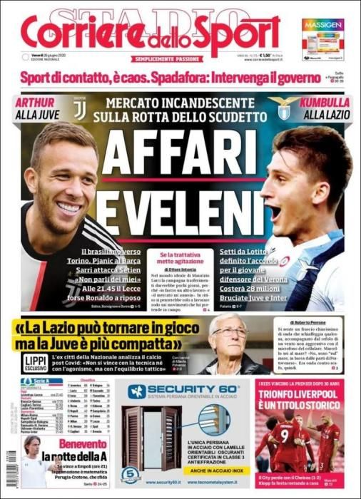 Portada CORRIERE DELLO SPORT viernes 26 junio 2020