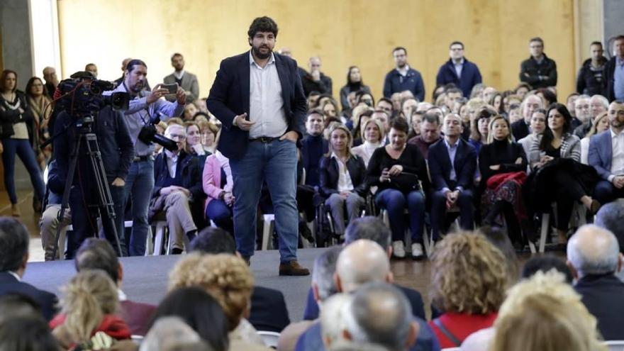 Fernando López Miras interviene en un acto del PP celebrado este domingo en Murcia.