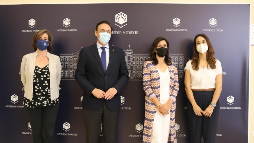 De izquierda a derecha, Mª Soledad Cárdenas, José Carlos Gómez Villamandos, Francisca Daza y Adela Pérez en la presentación del nuevo grado en modalidad semipresencial.