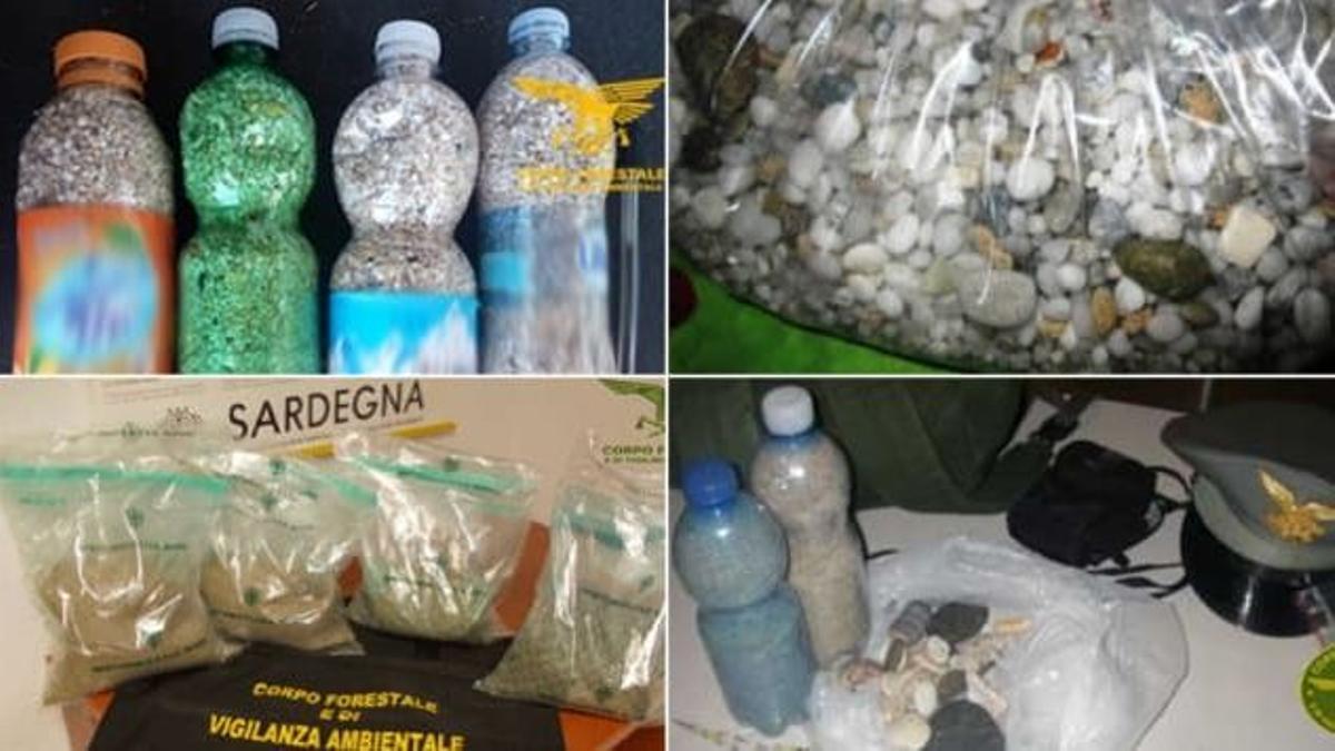 Muestras de arena de las playas de Cerdeña confiscadas por la Polizia italiana.