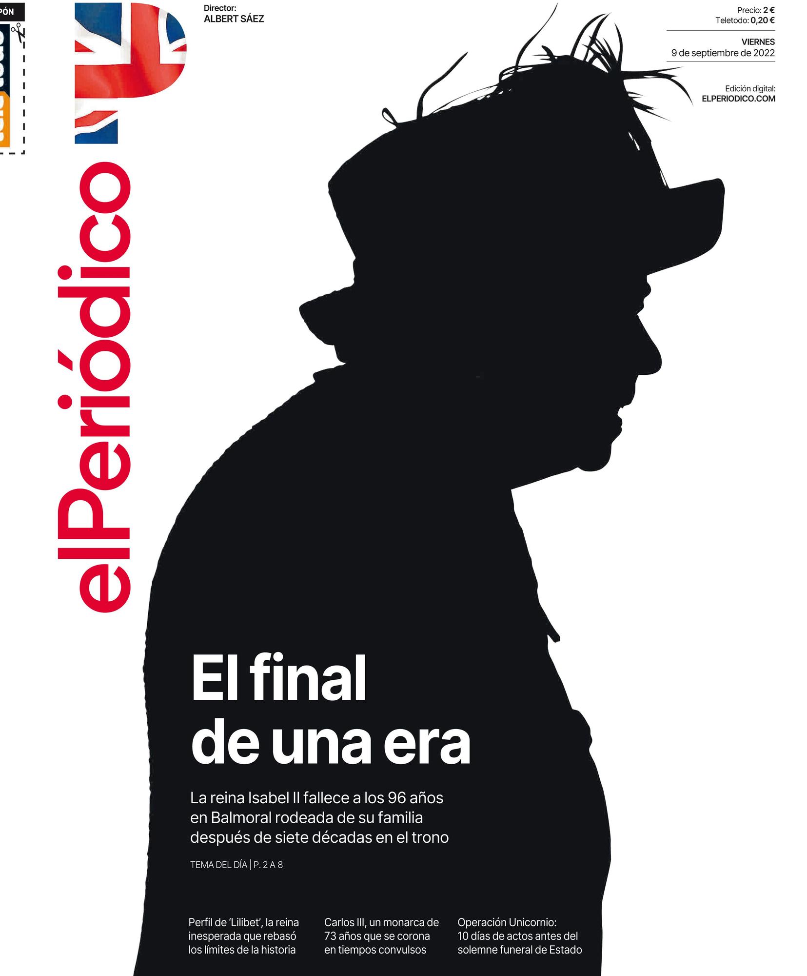 La portada de EL PERIÓDICO del 9 de septiembre de 2022