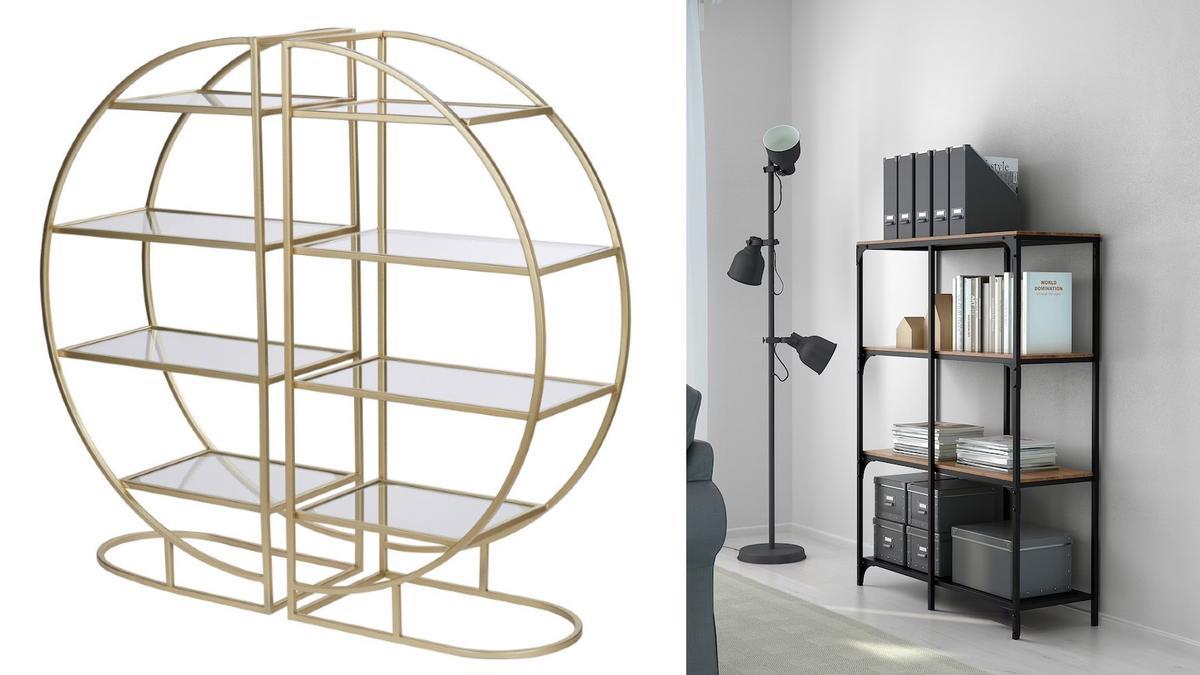 Decoración estanterías | A la izquierda un modelo vanguardista de Maisons du monde y a la derecha otro sencillo de Ikea
