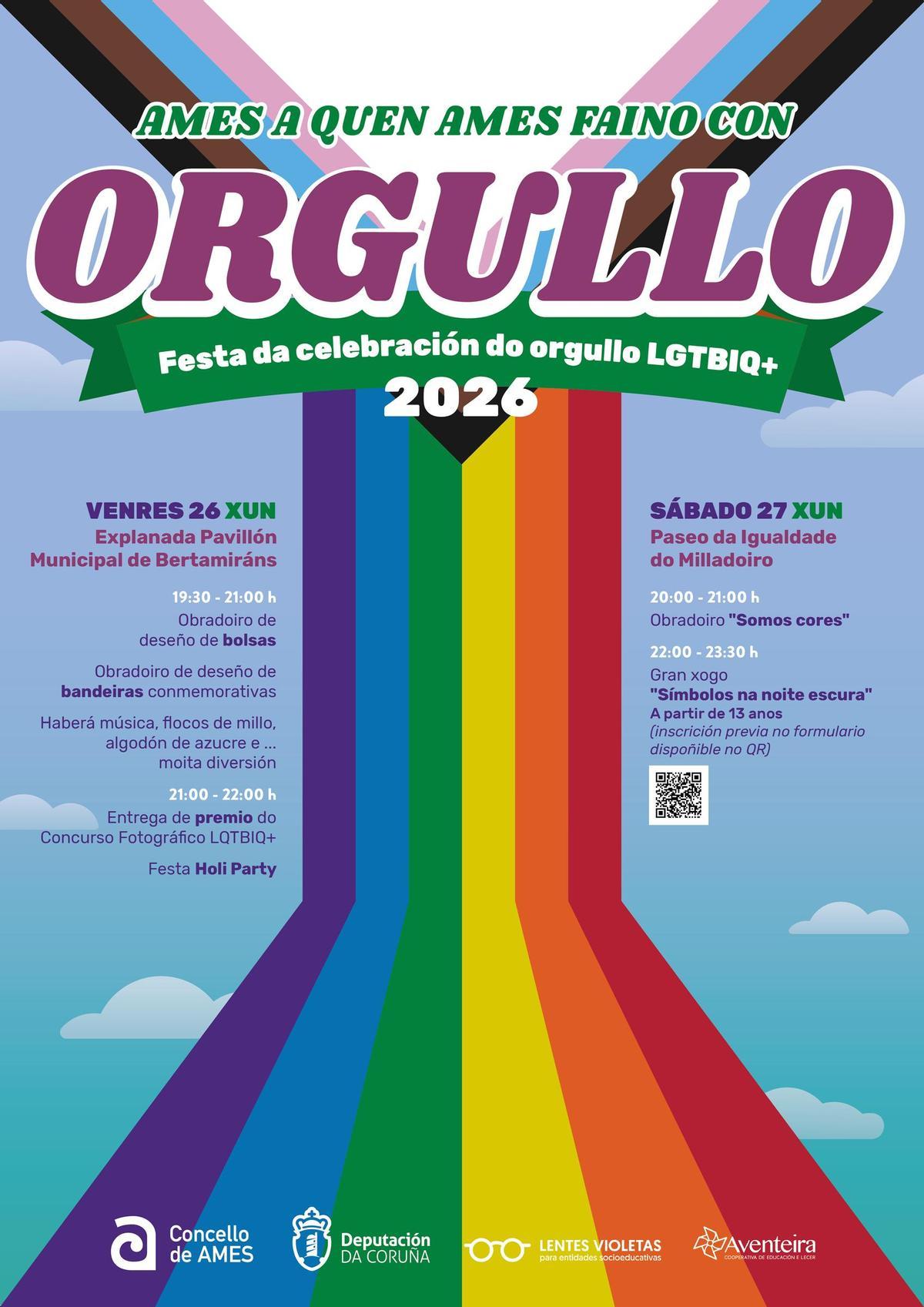 Cartel promocional da Festa do Orgullo LGTBIQ+ en Ames.
