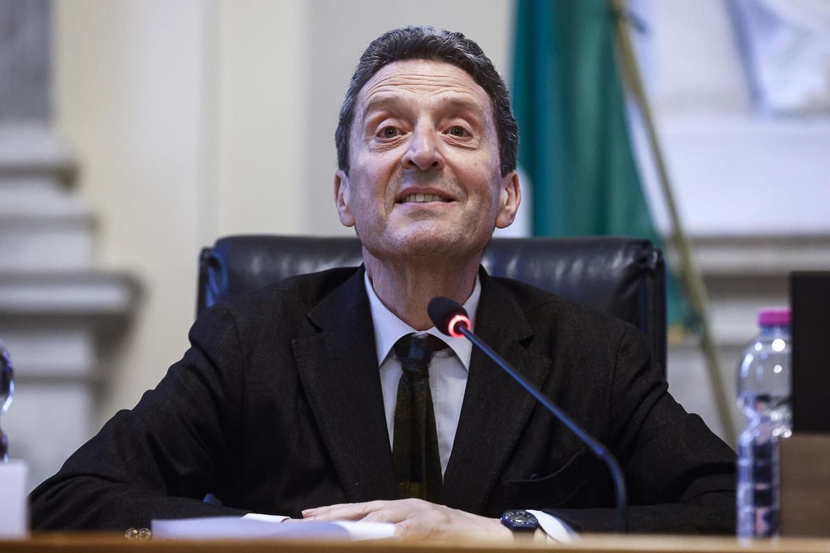 El presidente de la Biennale  Pietrangelo Buttafuoco en la conferencia de prensa.