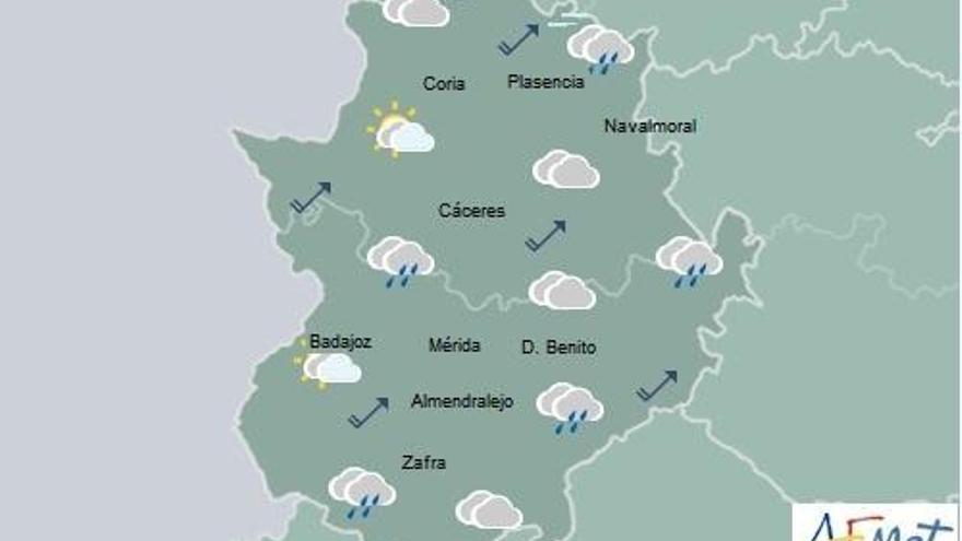 Cielo nuboso a cubierto, precipitaciones débiles y temperaturas en ascenso