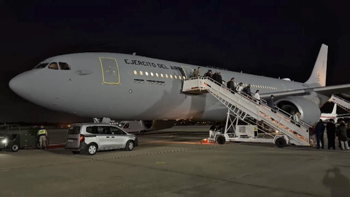 El avión del Ejército del Aire y del Espacio que ha repatriado a 171 españoles atrapados en Omán.