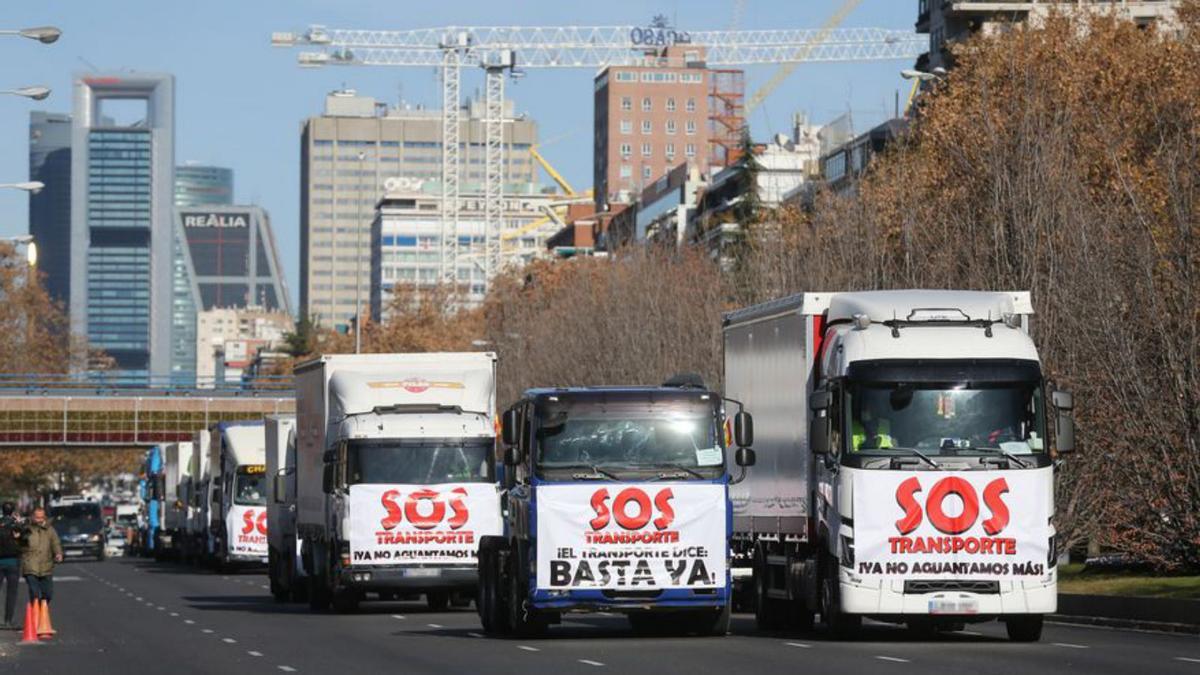 Protesta de camioneros en Madrid, el pasado miércoles. | LEVANTE-EMV