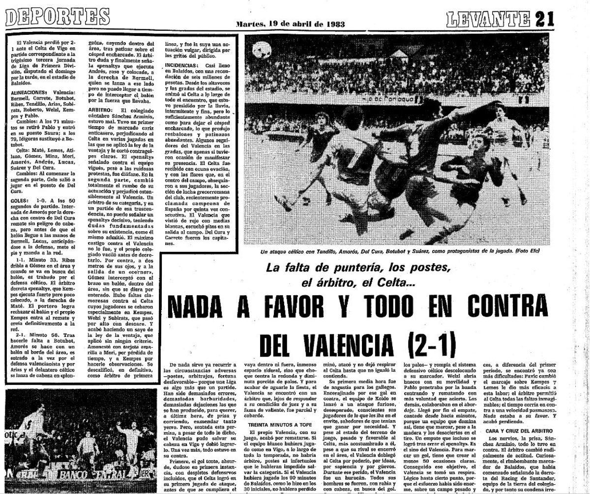 Crónica del Celta Valencia de 1983