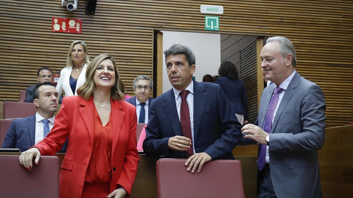María José Catalá, Carlos Mazón y Alberto Fabra, en la sesión constitutiva de las Cortes Valencianas del pasado junio.