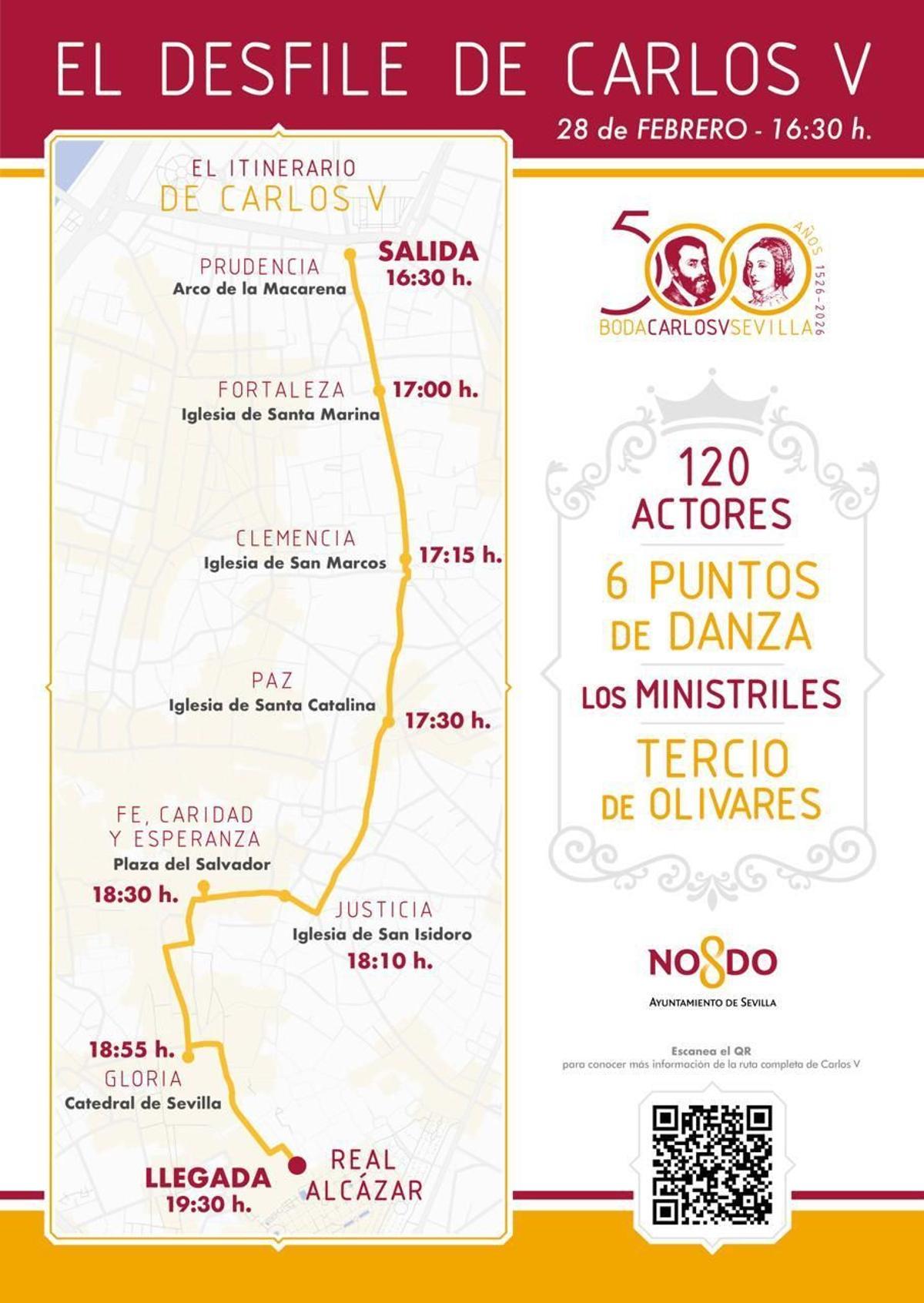 Recorrido del desfile sobre la boda de Carlos V e Isabel de Portugal en el Día de Andalucía
