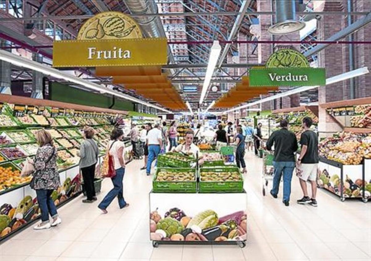 Fruita i verdura en un súper de Mercadona de Barcelona. Fruita i verdura en un súper de Mercadona de Barcelona.