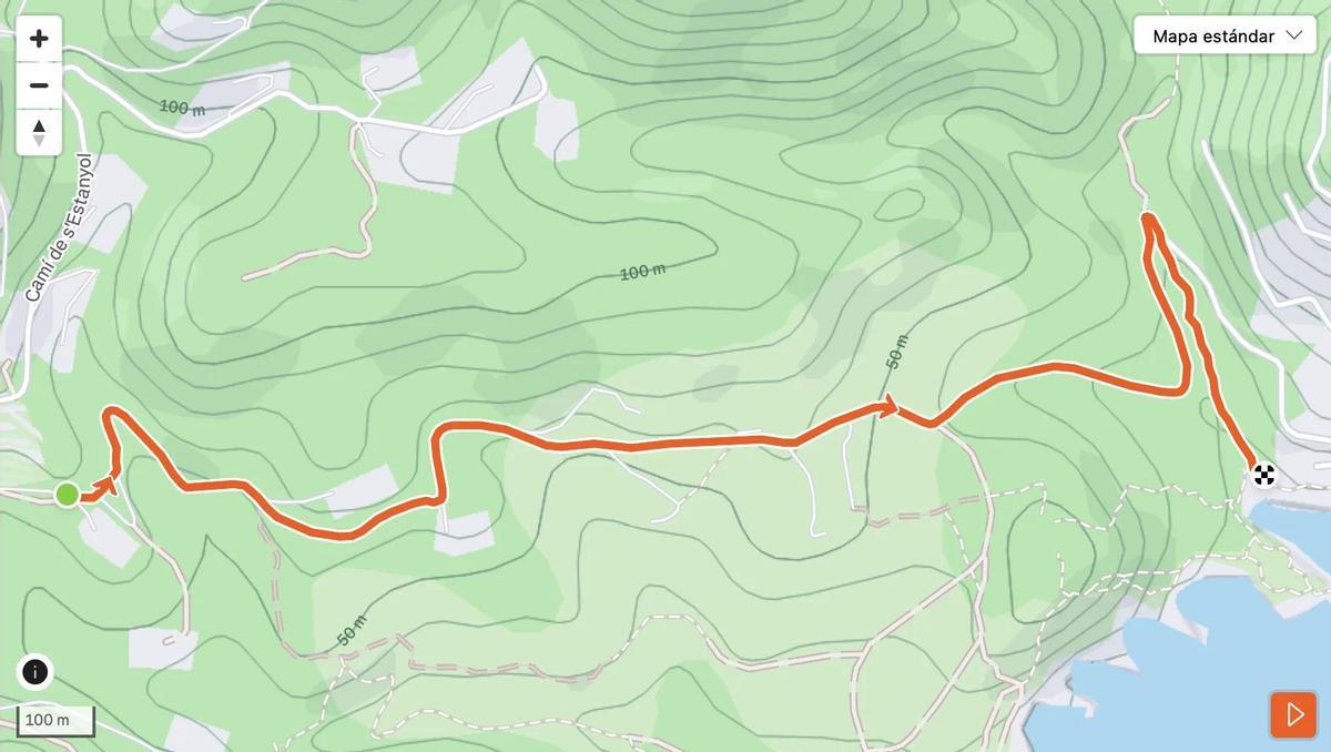 Map showing the route to Cala Espart.