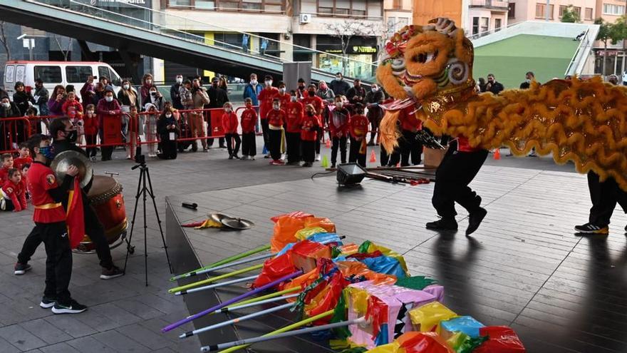 Los alumnos del centro que dirige Solera pasearon el tigre por la plaza Major de Vila-real, dando la bienvenida al nuevo año chino.