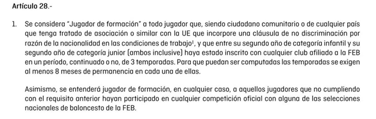 Descripción de "jugador de formación", según la Federación Española de Baloncesto.