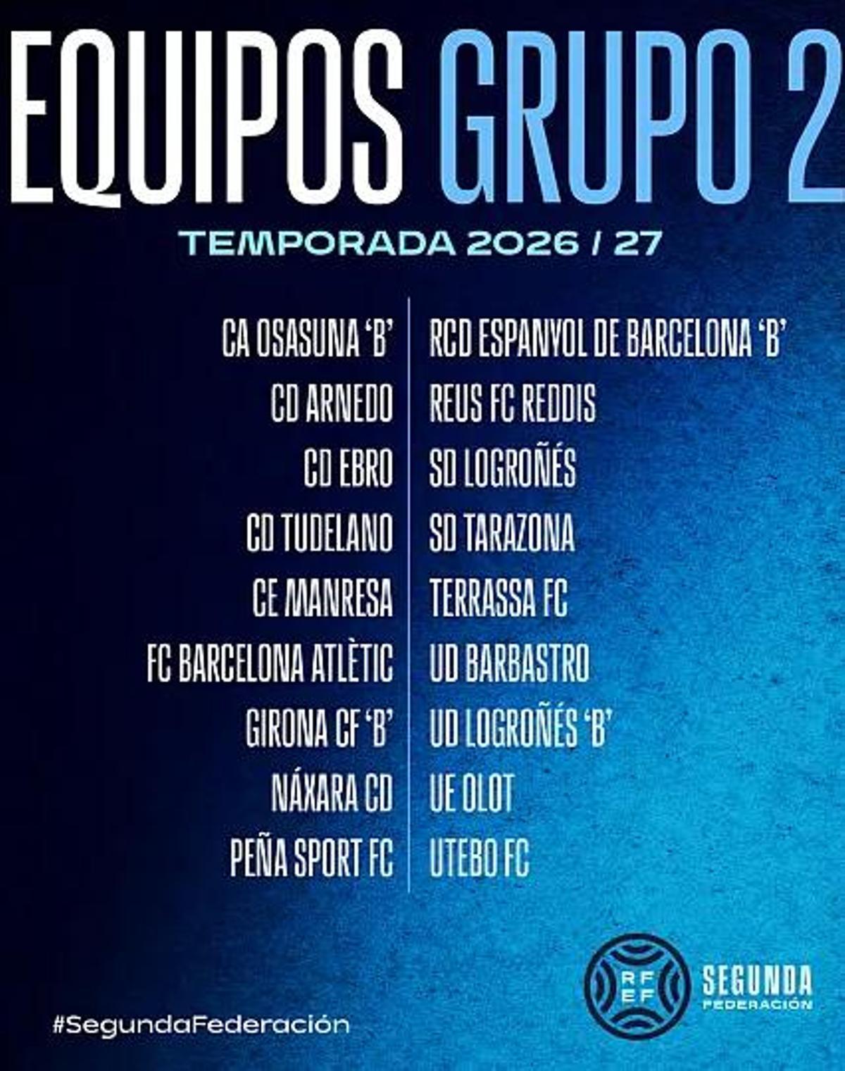 Aquests són els equips que integren el Grup Segon de 2a RFEF