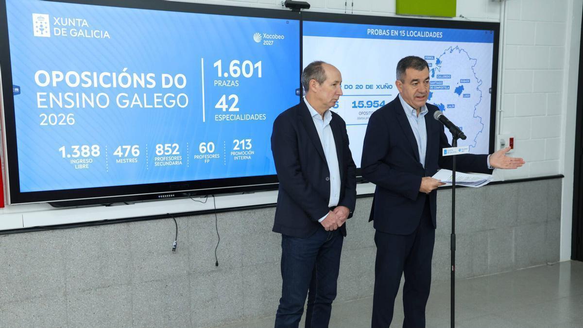 EL conselleiro de Educación Román Rodríguez acompañado por el director xeral de recursos humanos Jesús Álvarez