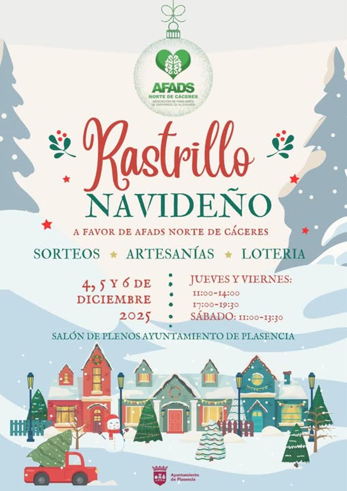 Cartel del rastrillo navideño de la asociación de alzhéimer en Plasencia.
